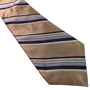 Barneys New York Silk Striped Tie Tan Blue White Men Formal Dress